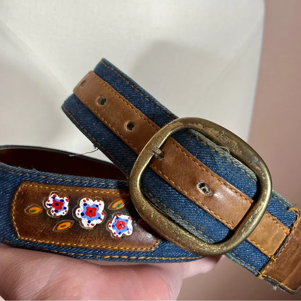 Vintage 1970 Hickok mod floral tooled Leather Denim Western 